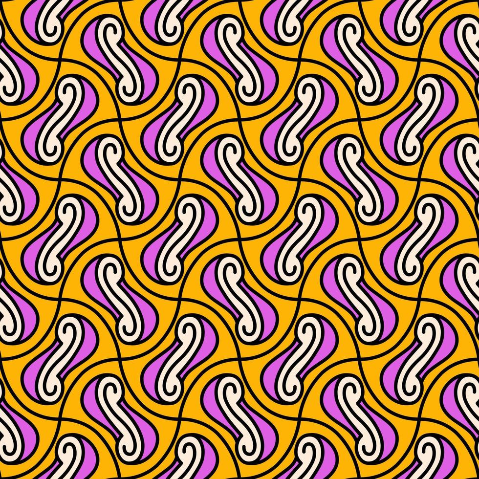 Stylish seamless pattern for textile. Retro mosaic ornament in yellow and violet colour. Hippie art for textile design. Geometric illustration in 70s style. vector