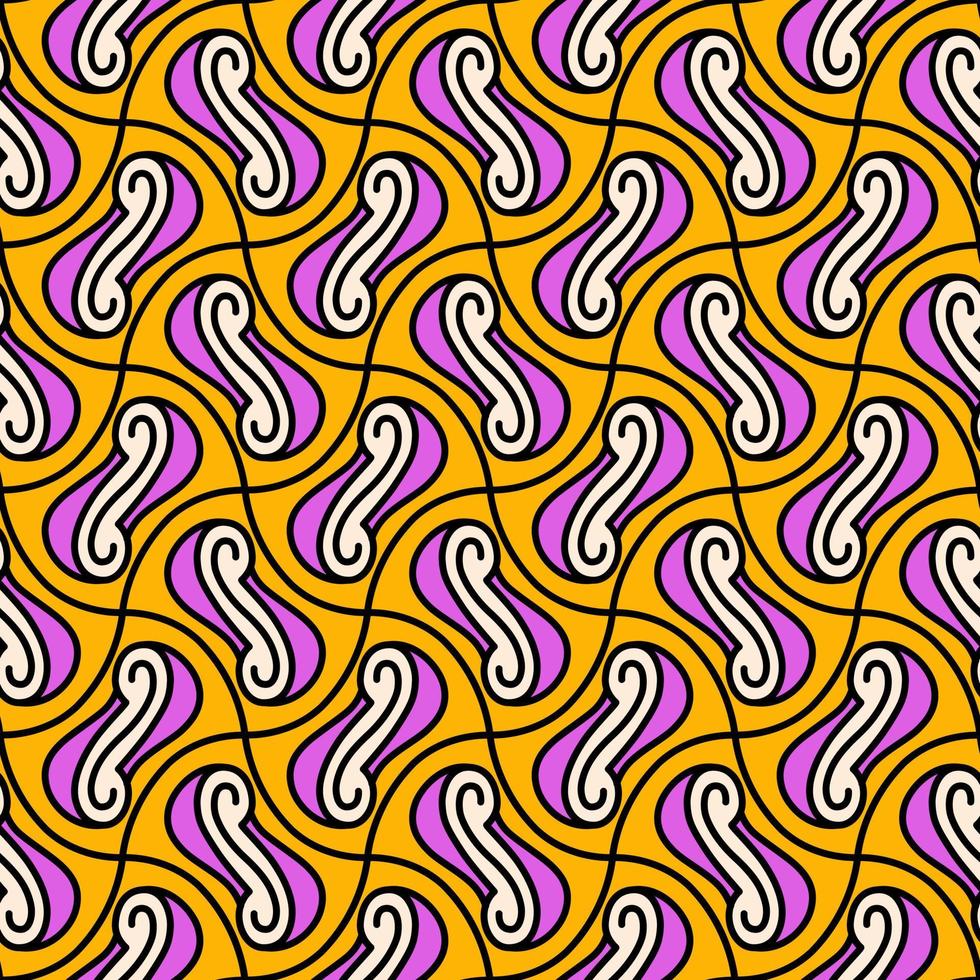 Stylish seamless pattern for textile. Retro mosaic ornament in yellow and violet colour. Hippie art for textile design. Geometric illustration in 70s style. vector