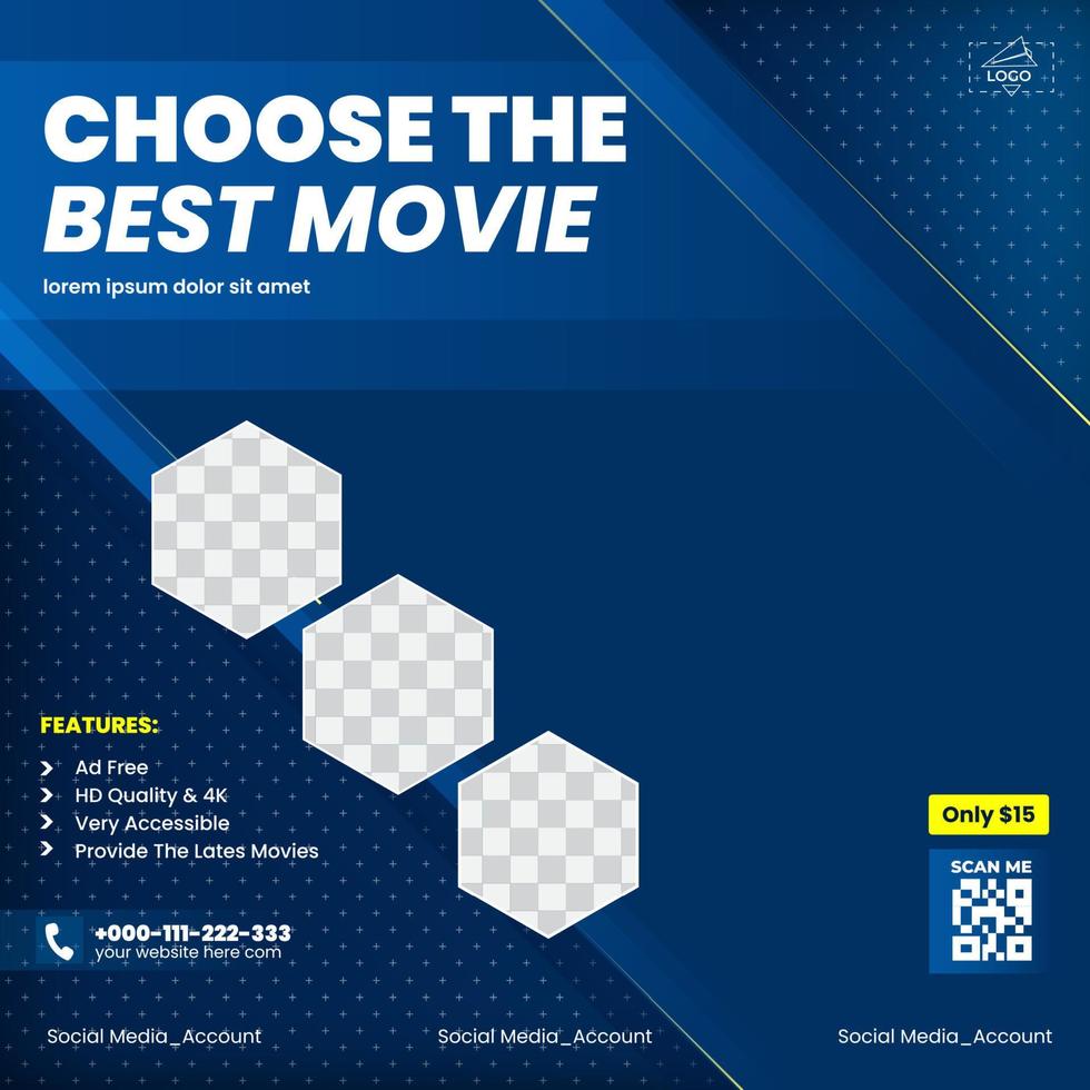 Movie collection sale square flyer template design vector