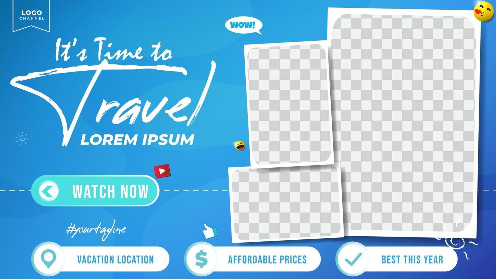 Video thumbnail template of travel vector