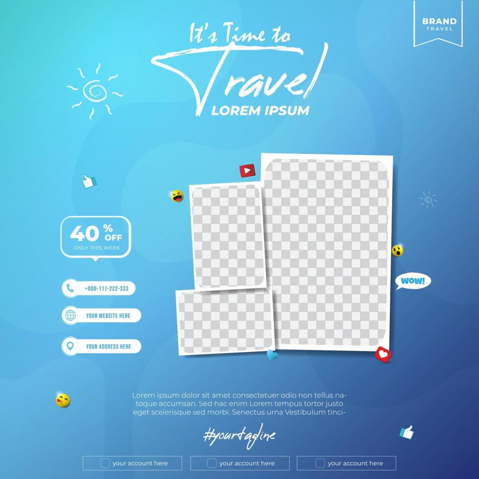 Time to travel square flyer template design vector