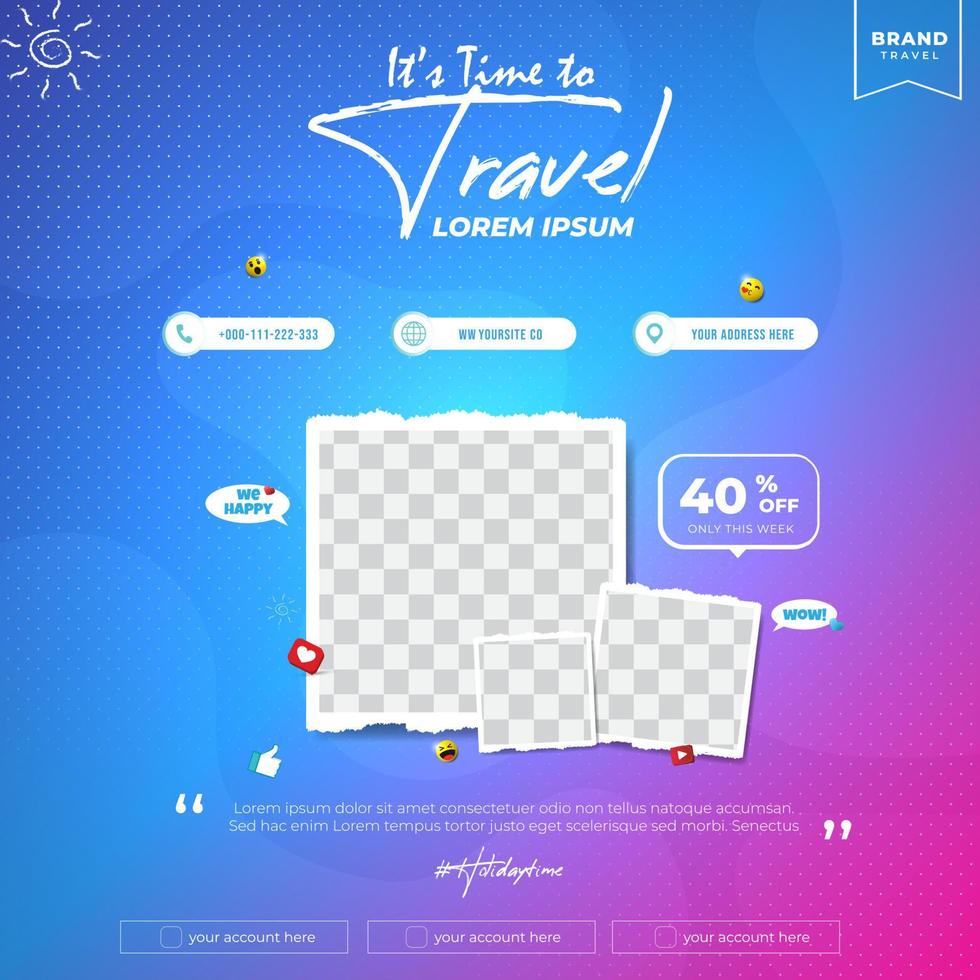Time to travel square flyer template design vector