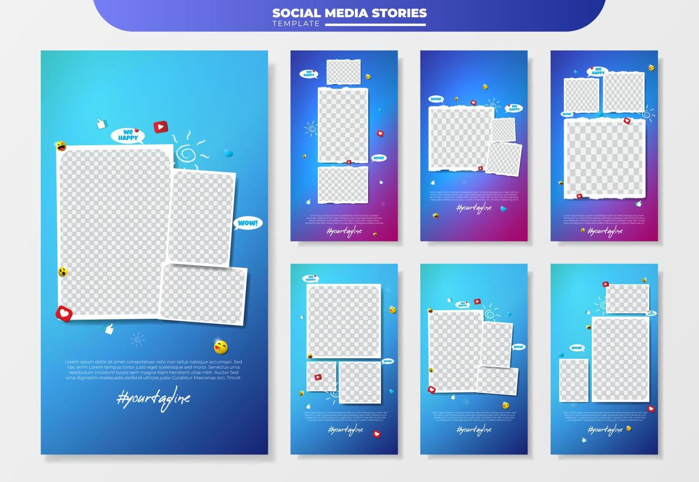 Photo frame collection for social media stories template design vector