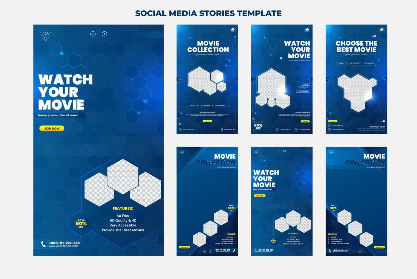 Social media stories template movie collection vector