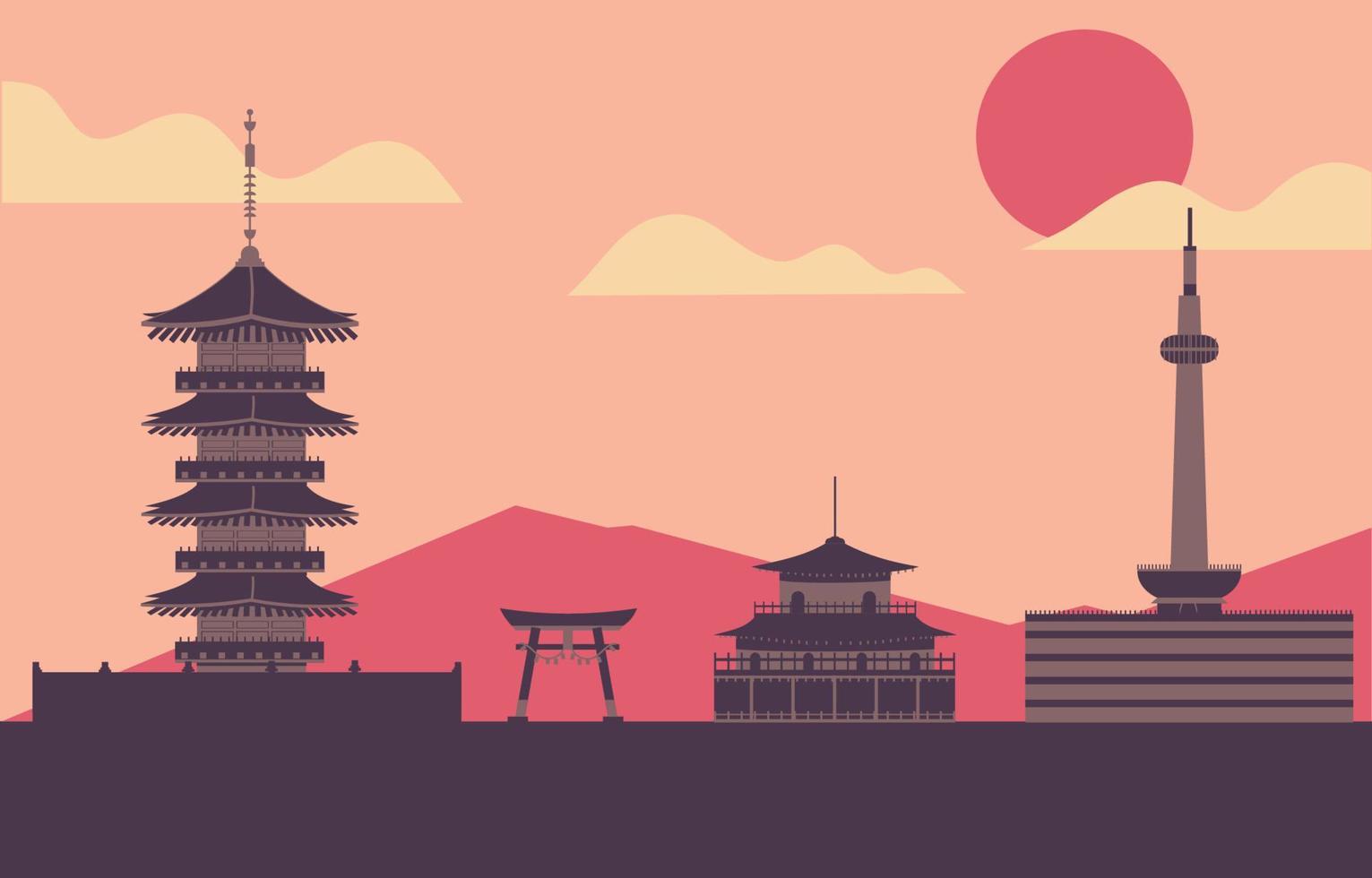 ilustración de la ciudad de kioto vector