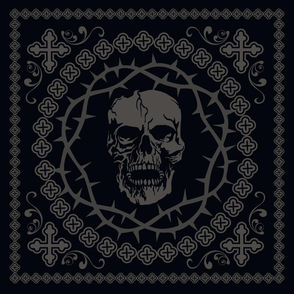 Gothic pattern with skull, bandana vector
