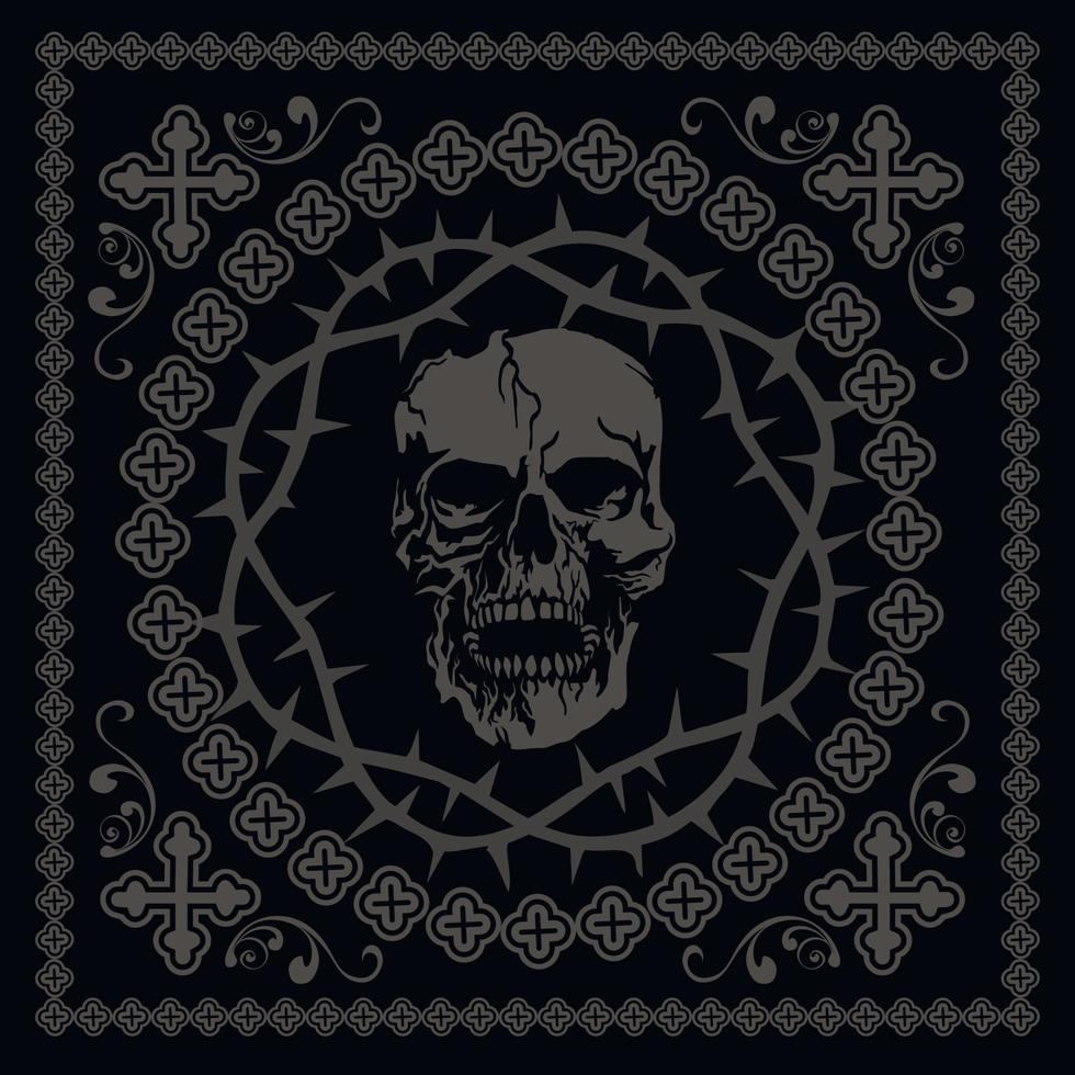 patrón gótico con calavera, bandana vector