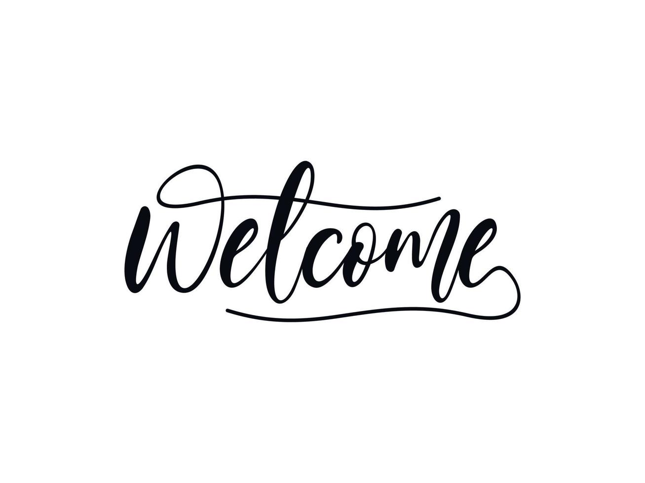 Welcome Lettering Black Text Handwriting Calligraphy with Line isolated on White Background. Greeting Card Vector Illustration Design Template Element