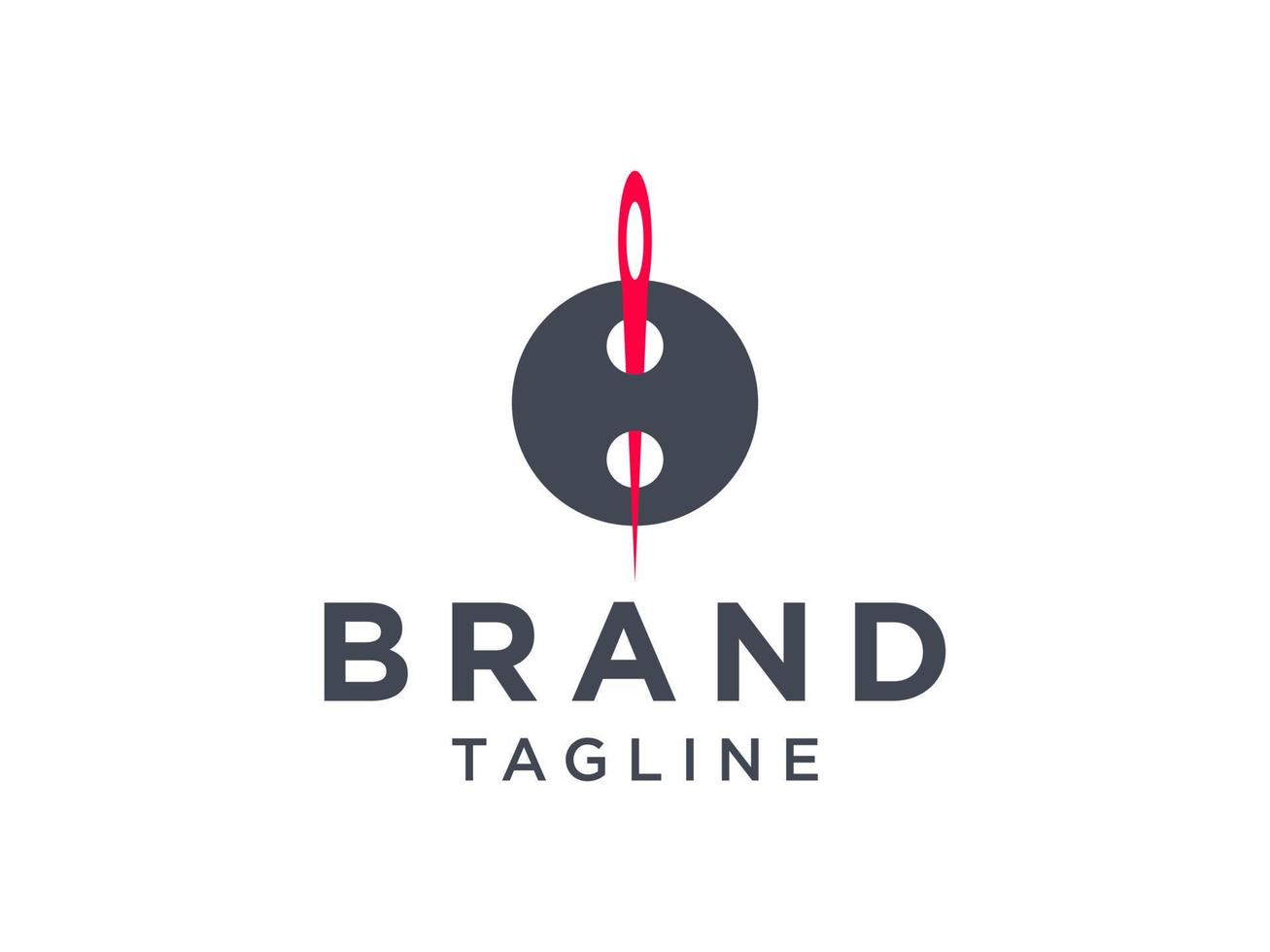 Tailor Logo. Red Needle with Black Circle Line Thread and Buttonhole Combination isolated on White Background. Usable for Garment and Handmade Logos. Flat Vector Logo Design Template Element.