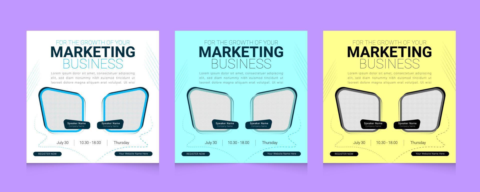 Marketing business Webinar social media post template set vector