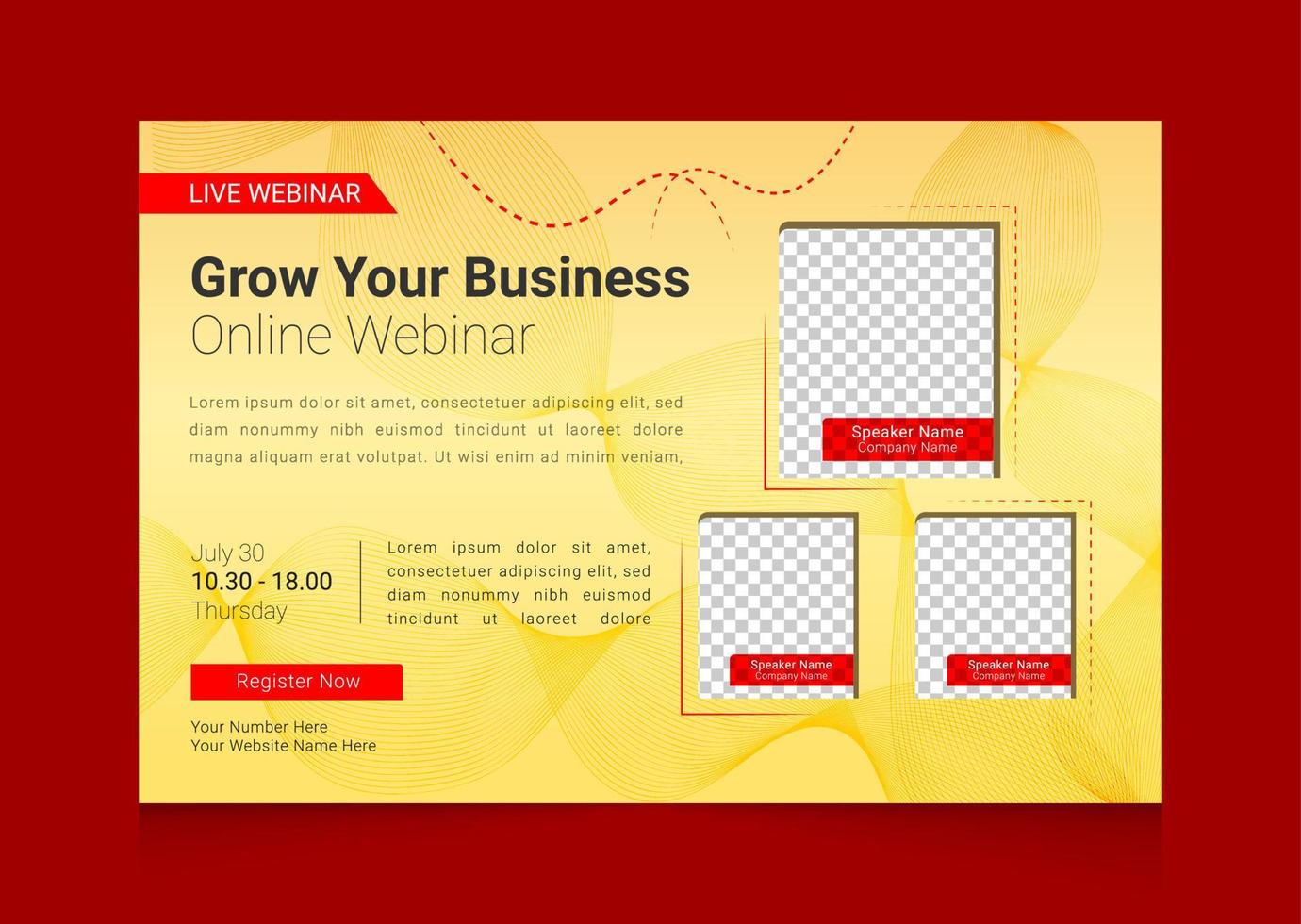 Business Webinar banner invitation with golden color template design vector