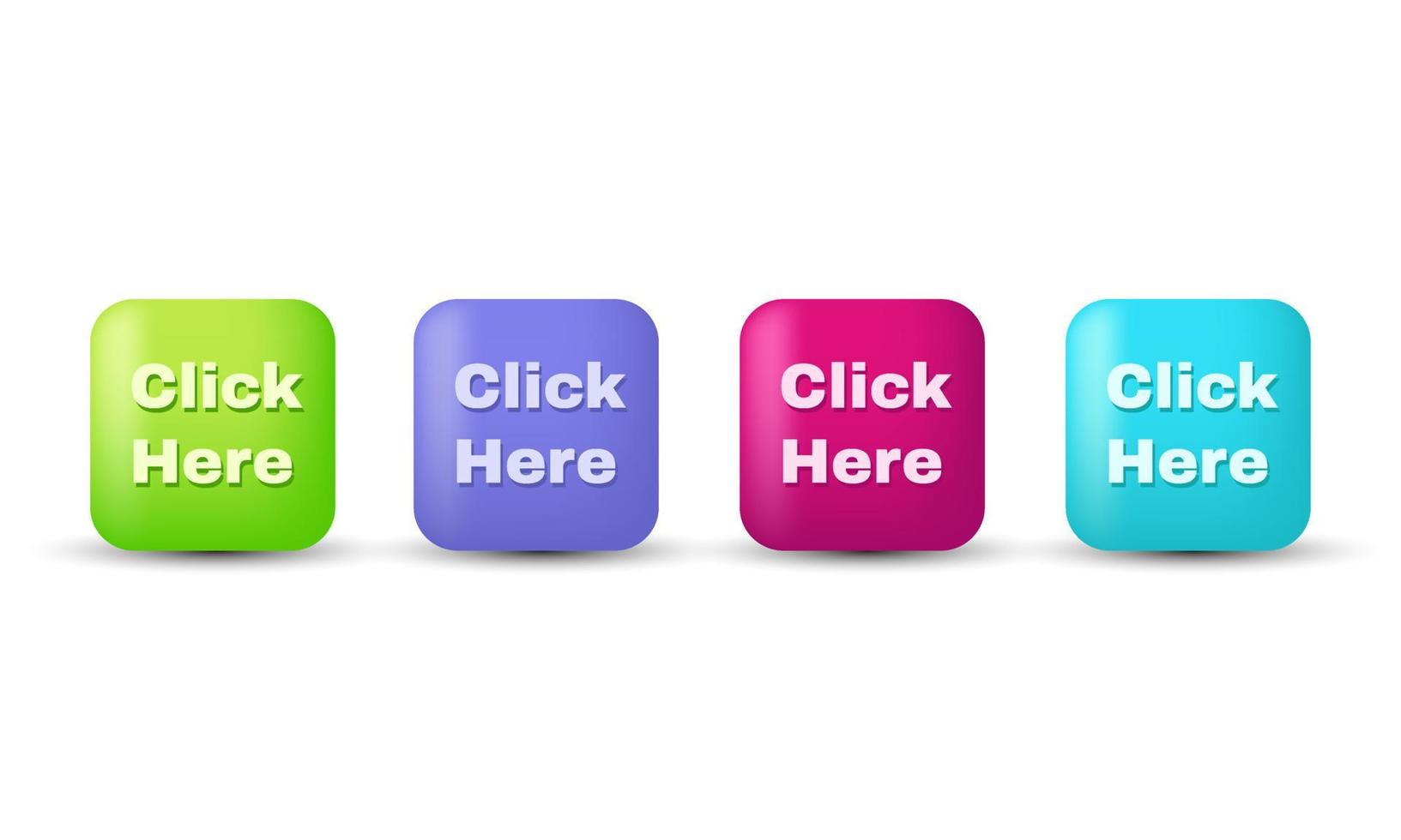 unique 3d set click here button icon speech bubble colorful isolated on vector