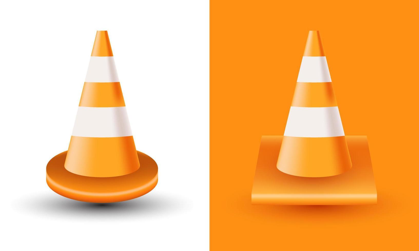 icono 3d único dos cono de tráfico en naranja aislado en vector