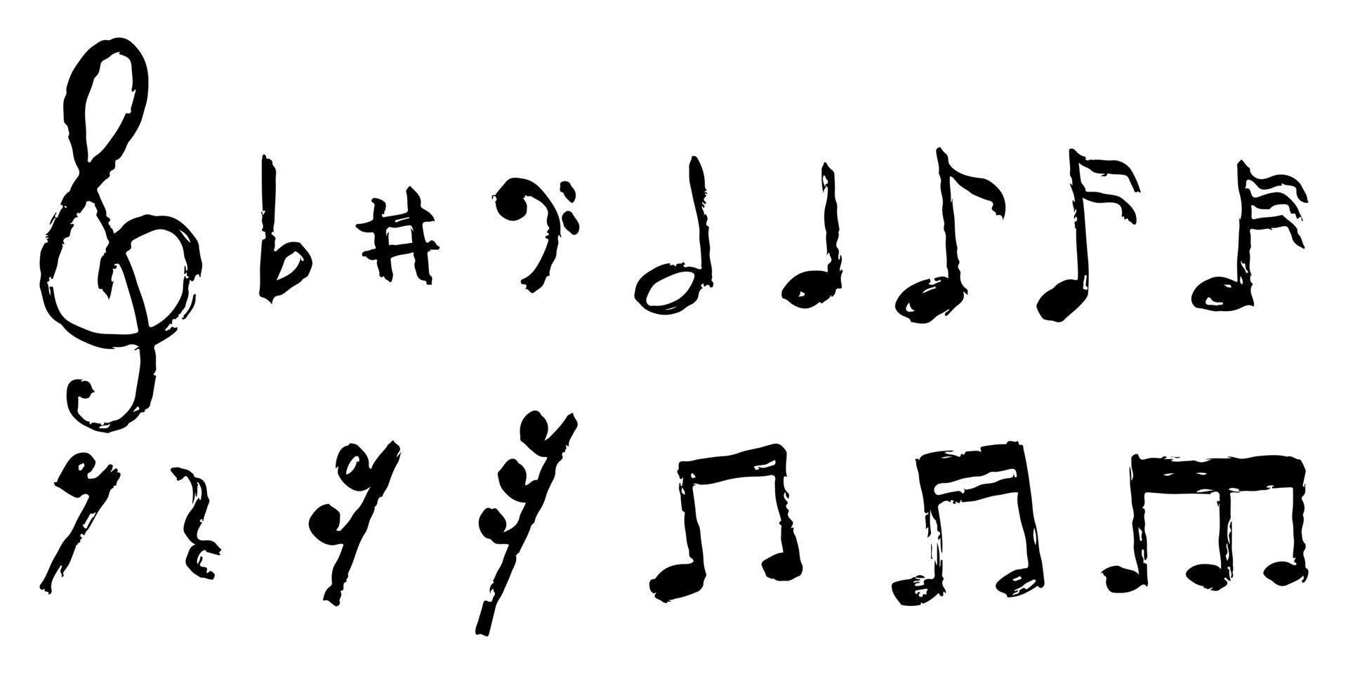 Set of hand drawn music note doodle isolated on white background