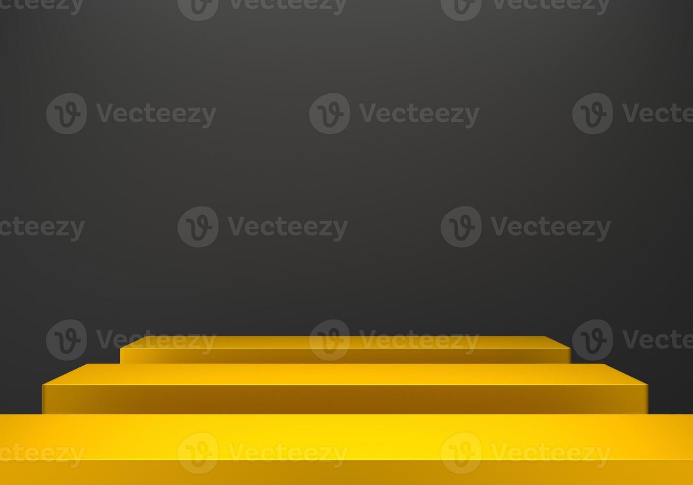 3d rendering of gold podium abstract minimal black background. Scene for advertising design, cosmetic ads, show, technology, banner, cream, fashion, luxury. Illustration. Product display. copy space photo