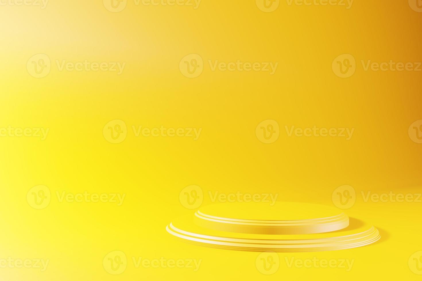 3d rendering of empty yellow abstract minimal background with podium. Scene for advertising design, cosmetic ads, showcase, banner, cream, fashion, luxury. Illustration. Product display. copy space photo
