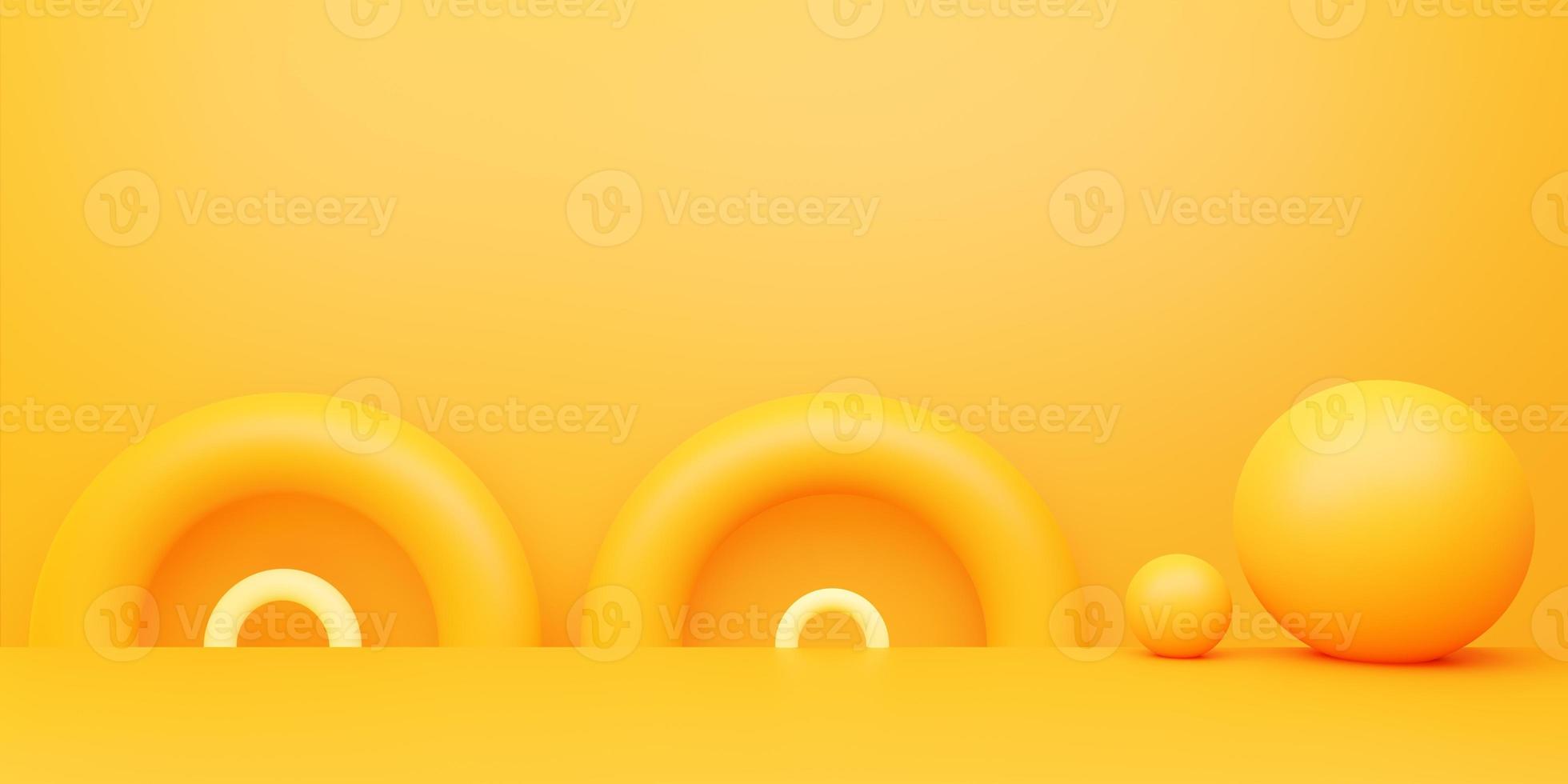 3d rendering of empty yellow orange abstract minimal background. Scene for advertising design, cosmetic ads, show, technology, food, banner, cream, fashion, kid, luxury. Illustration. Product display photo