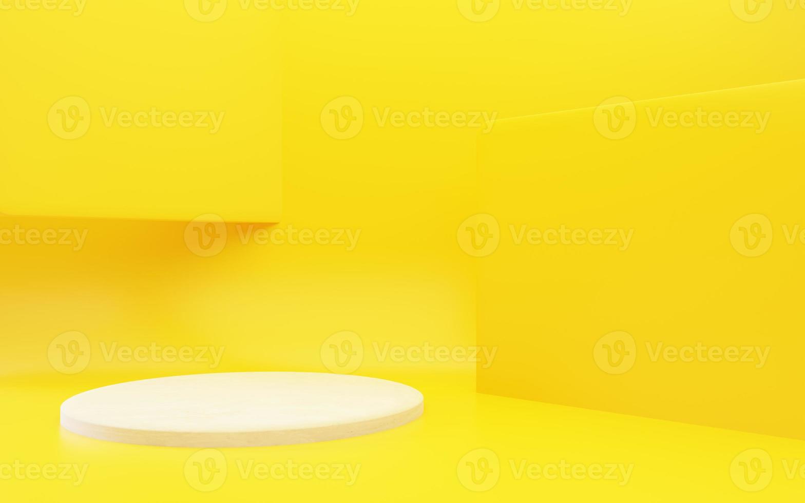 3d rendering of podium minimal abstract geometric yellow background. Scene for advertising design, cosmetic ads, showcase, presentation, technology, food, fashion, kid. Illustration. Product display photo