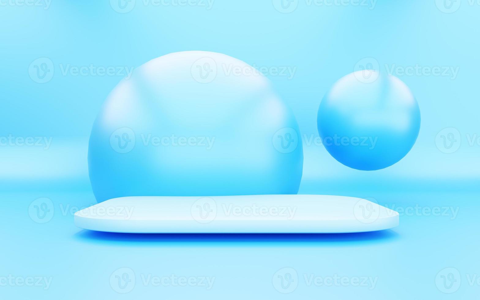 3d rendering of empty blue podium abstract minimal background. Scene for advertising design, cosmetic ads, show, technology, food, banner, cream, fashion, kid, luxury. Illustration. Product display photo