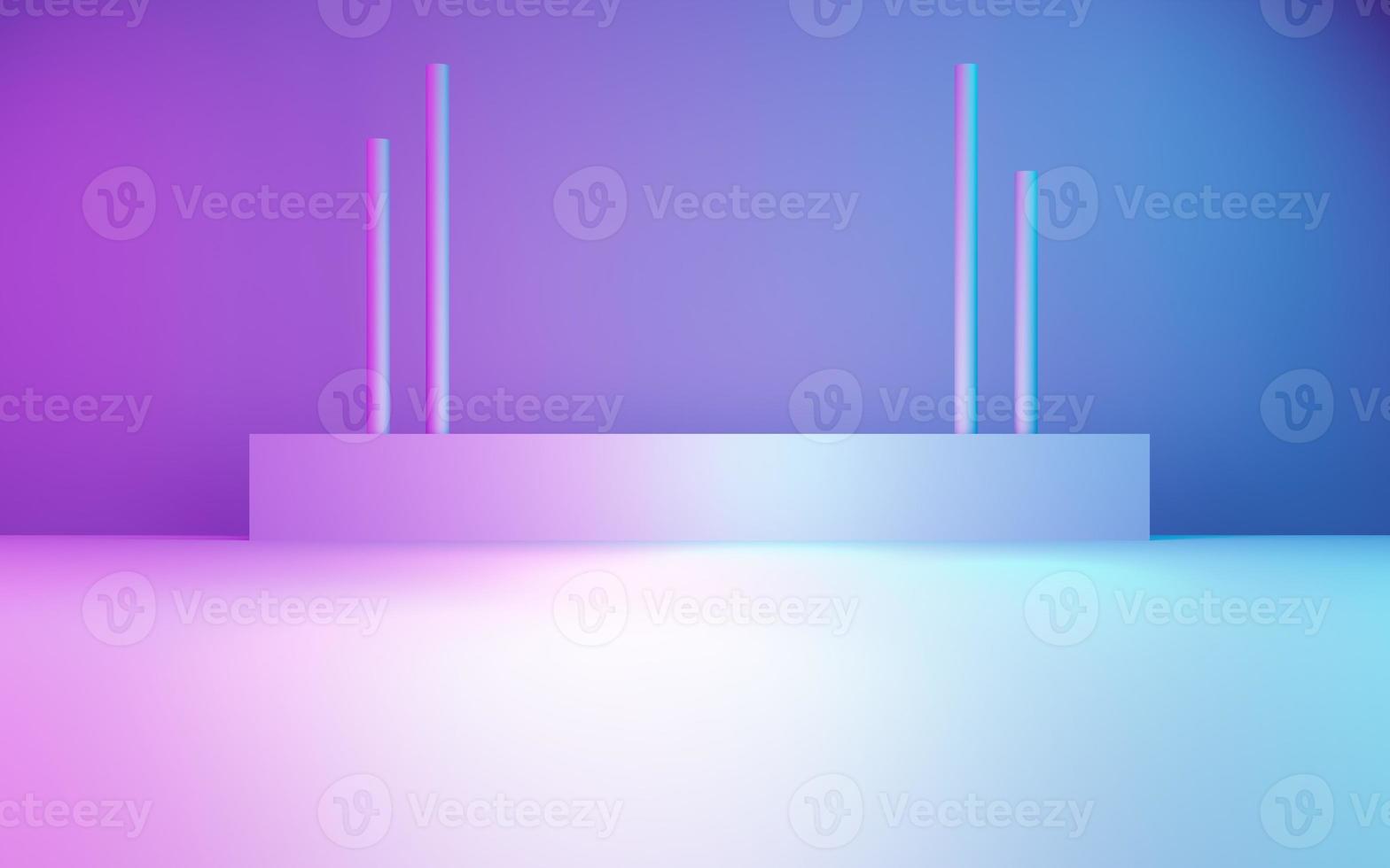 3d rendering of purple and blue abstract geometric background. Cyberpunk concept. Scene for advertising, technology, showcase, banner, cosmetic, fashion, business. Sci-Fi Illustration. Product display photo