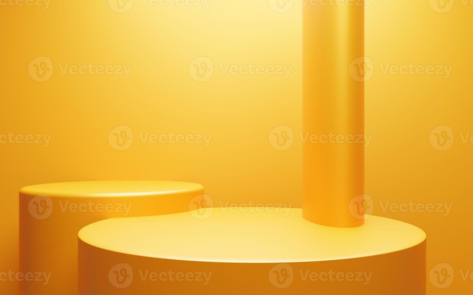 3d rendering of empty yellow orange podium abstract minimal background. Scene for advertising design, cosmetic ads, show, technology, food, banner, cream, fashion,luxury. Illustration. Product display photo