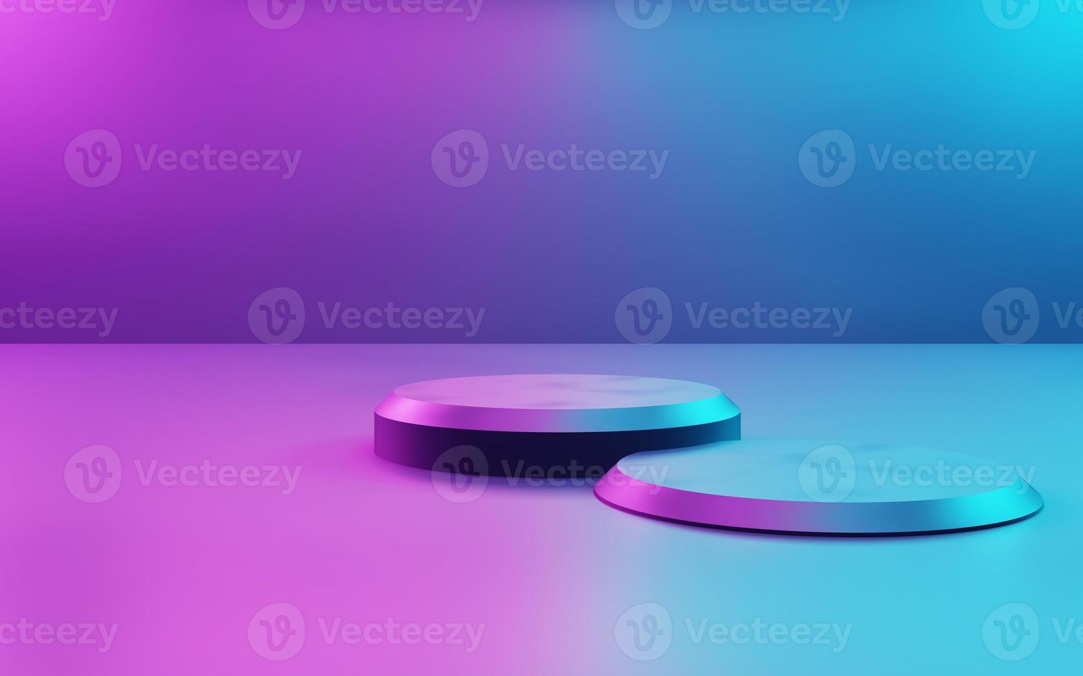 3d rendering of purple and blue abstract geometric background. Cyberpunk concept. Scene for advertising, technology, banner, cosmetic ads, showroom, business. Sci-Fi Illustration. Product display photo