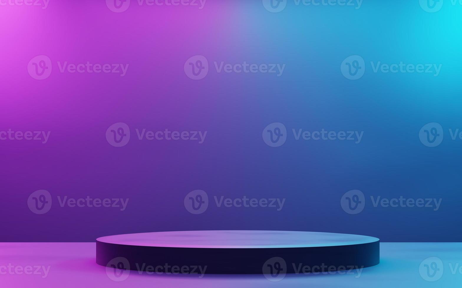 3d rendering of purple and blue abstract geometric background. Cyberpunk concept. Scene for advertising, technology, banner, cosmetic ads, showroom, business. Sci-Fi Illustration. Product display photo