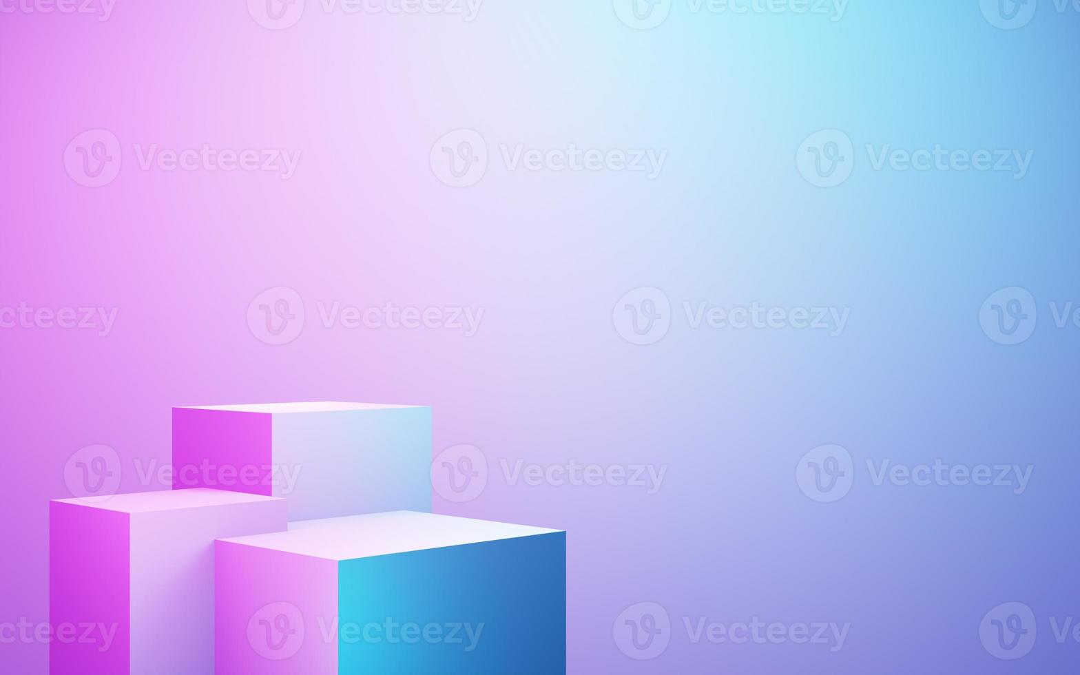 3d rendering of purple and blue podium abstract background. Cyberpunk concept. Scene for advertising, technology, showcase, banner, cosmetic, fashion, business. Sci-Fi Illustration. Product display photo