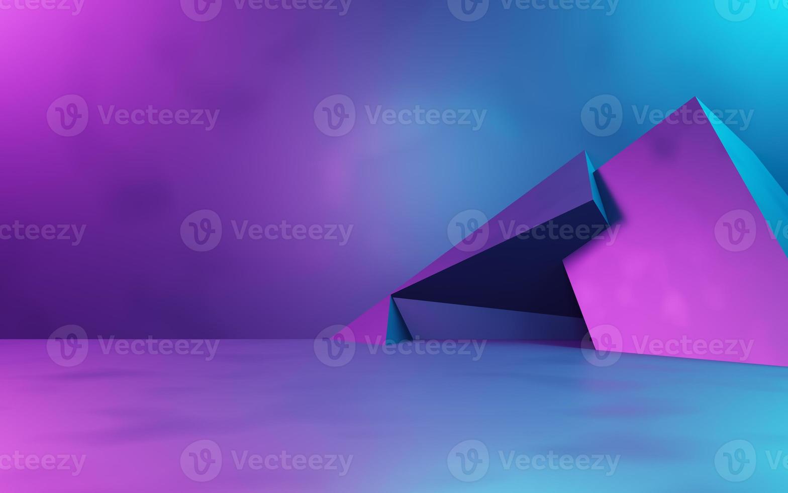 3d rendering of purple and blue abstract geometric background. Cyberpunk concept. Scene for advertising, technology, showcase, banner, cosmetic, fashion, business. Sci-Fi Illustration. Product display photo