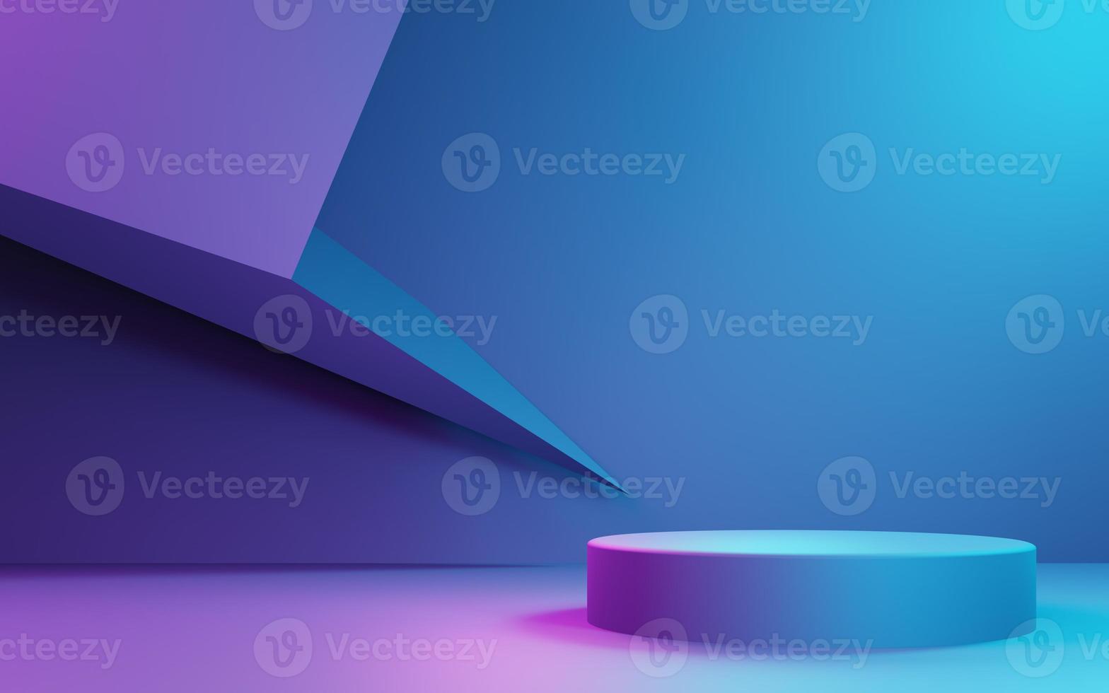 3d rendering of purple and blue abstract geometric background. Cyberpunk concept. Scene for advertising, technology, showcase, banner, cosmetic, fashion, business. Sci-Fi Illustration. Product display photo