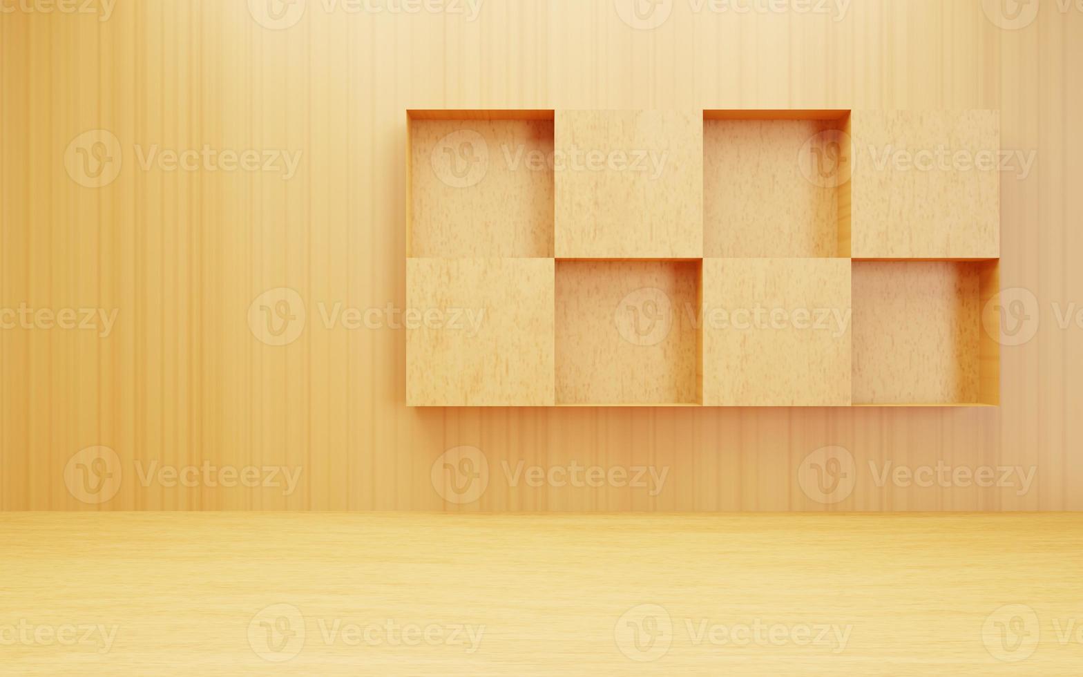 3d rendering of empty brown abstract wood minimal concept background. Scene for advertising, cosmetic ads, showcase, banner, cream, fashion, children, kids, nursery. Illustration. Product display photo