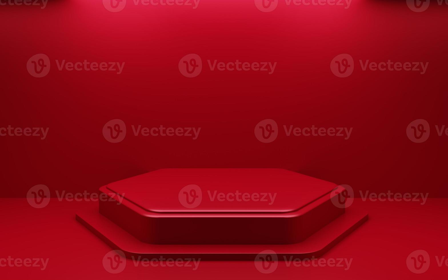 3d rendering of empty red podium abstract geometric minimal background. Scene for advertising, cosmetic ads, showcase, presentation, technology, cream, fashion, new year. Illustration. Product display photo