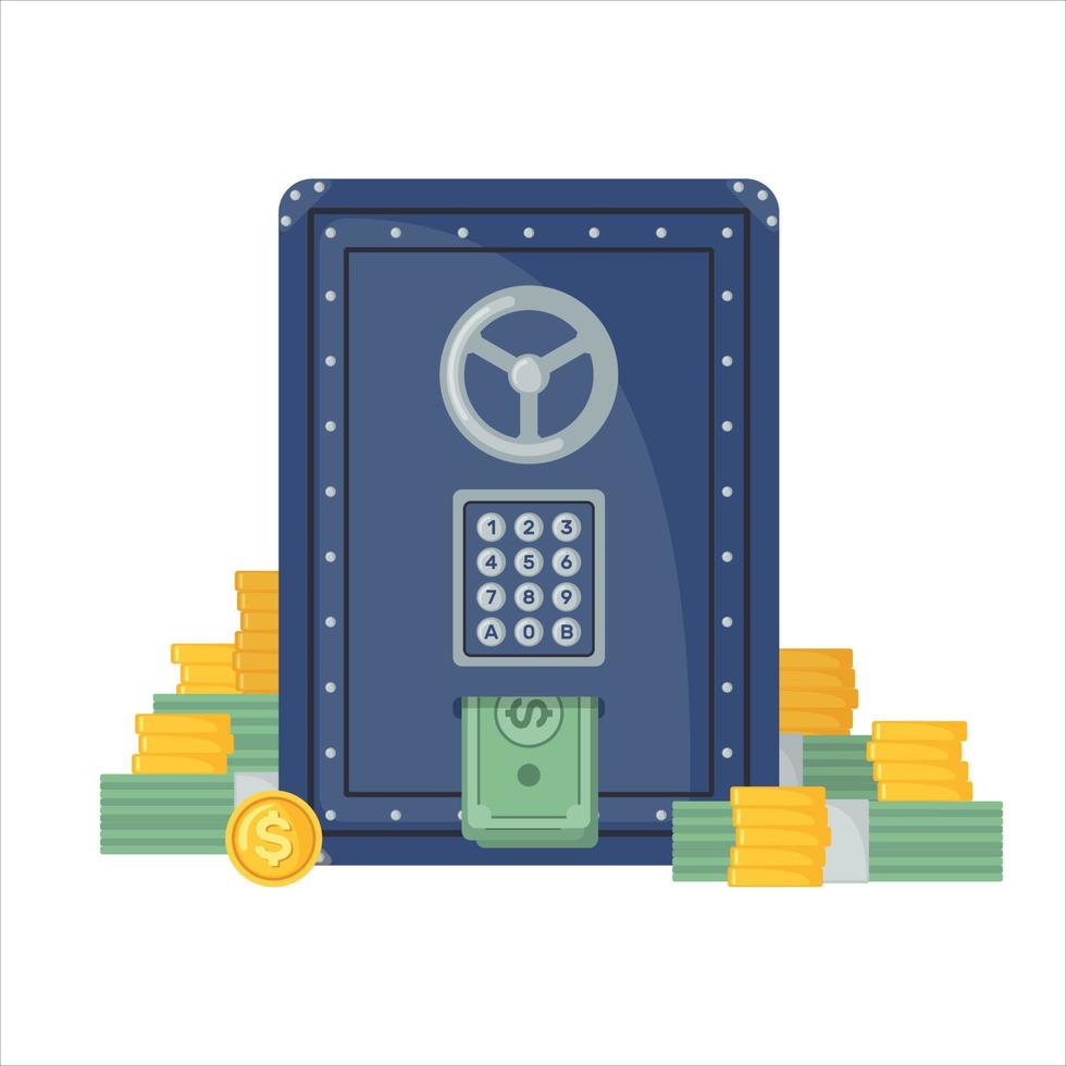 Safe with money in flat style isolated on white background. Vector illustration.