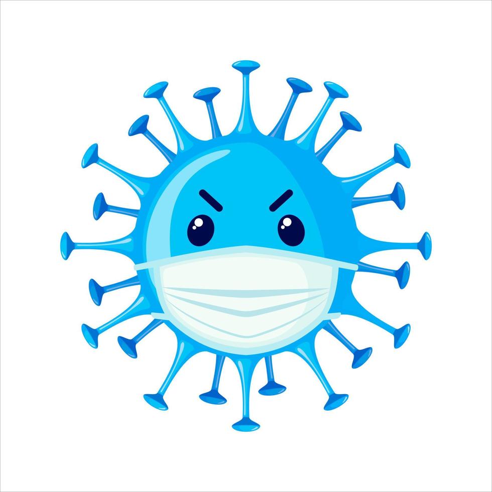 Coronavirus bacteria icon wear face mask for COVID-19 protection in flat style isolated on white background. COVID - 19 concept. Vector illustration.