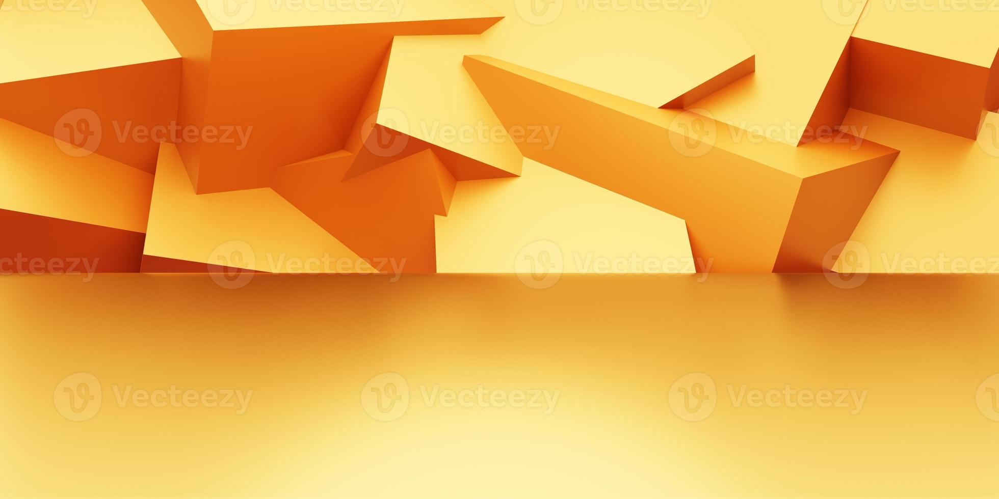 3d rendering of empty gold abstract minimal background with geometric shape. Scene for advertising, technology, showroom, banner, cream, fashion, luxury. Illustration. Product display. copy space photo