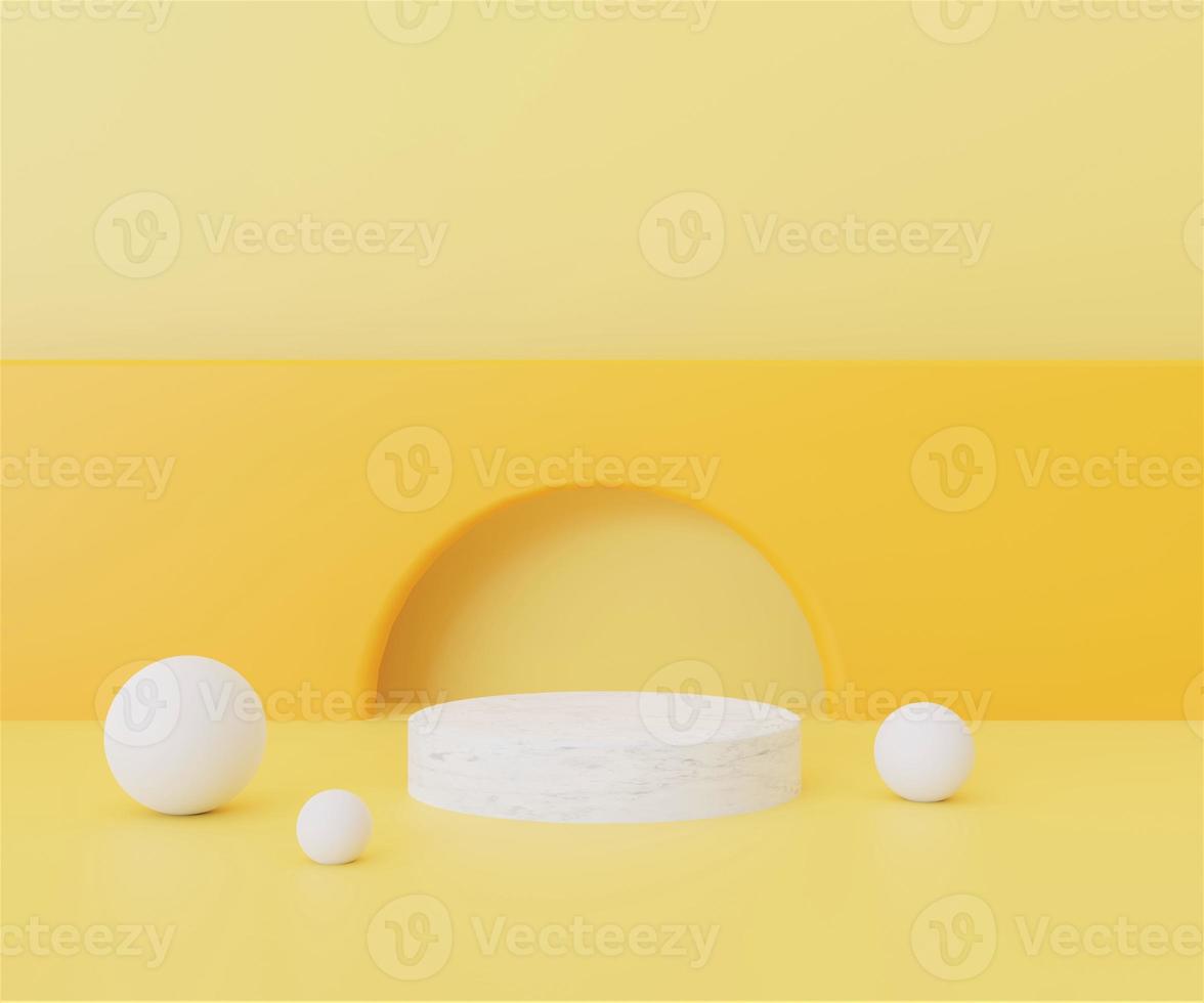 3d rendering of podium minimal abstract geometric yellow background. Scene for advertising design, cosmetic ads, showcase, presentation, technology, food, fashion, kid. Illustration. Product display photo