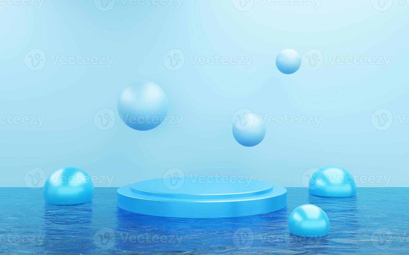3d rendering of empty blue podium abstract minimal background. Scene for advertising design, cosmetic ads, show, technology, food, banner, cream, fashion, kid, luxury. Illustration. Product display photo