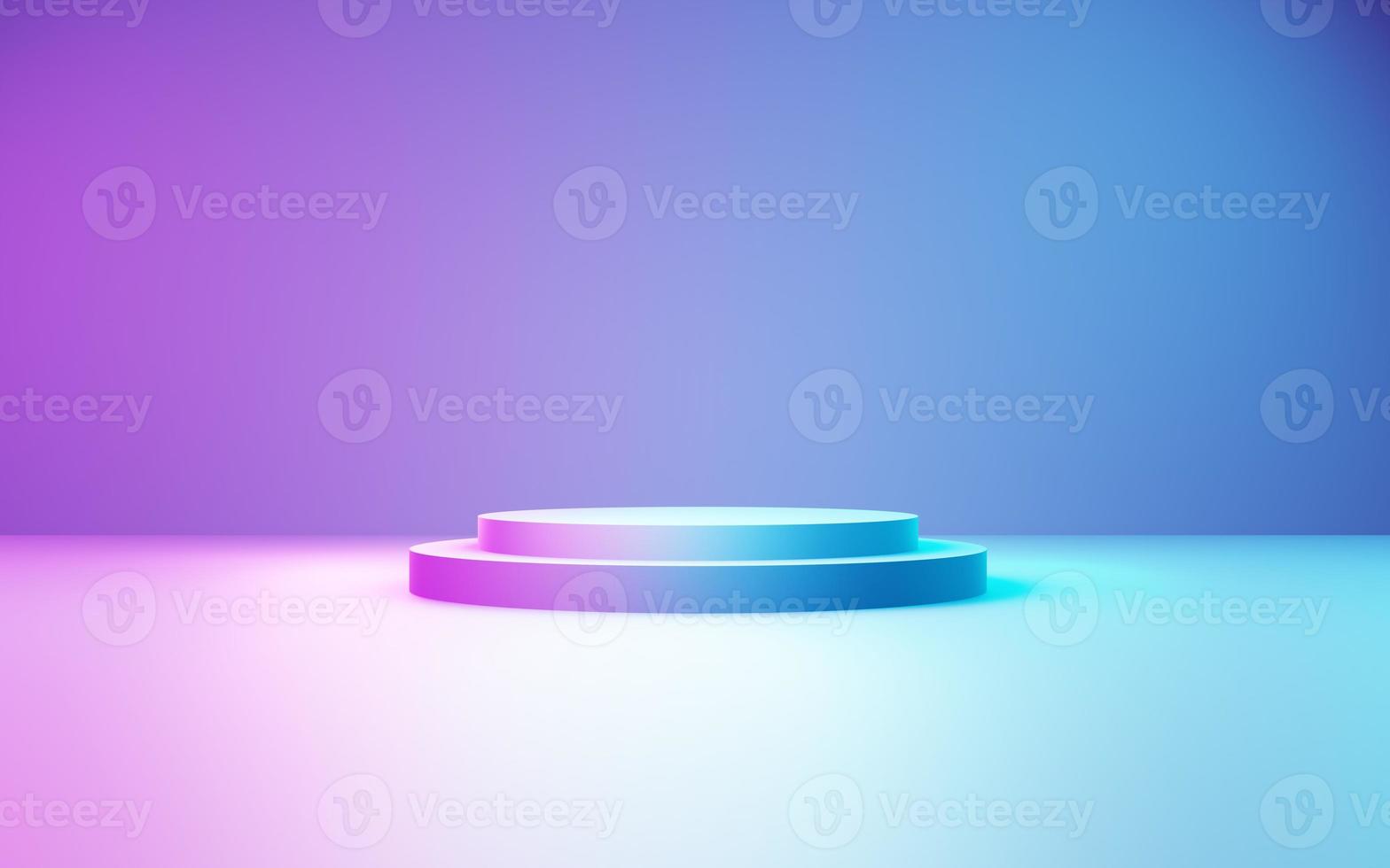 3d rendering of purple and blue podium abstract background. Cyberpunk concept. Scene for advertising, technology, showcase, banner, cosmetic, fashion, business. Sci-Fi Illustration. Product display photo