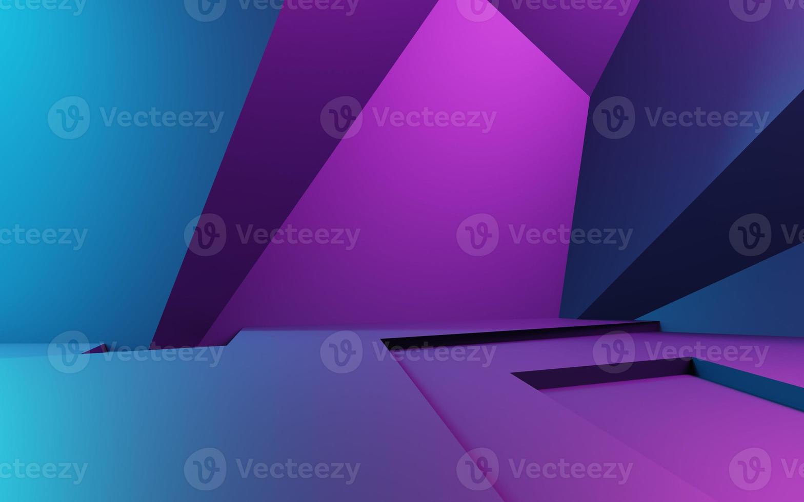 3d rendering of purple and blue abstract geometric background. Cyberpunk concept. Scene for advertising, technology, showcase, banner, cosmetic, fashion, business. Sci-Fi Illustration. Product display photo
