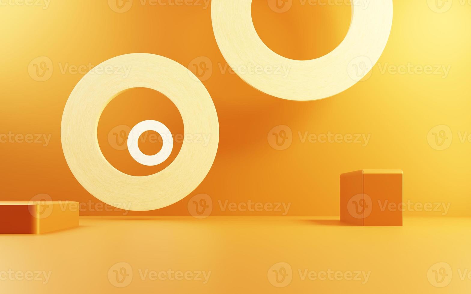 3d rendering of empty gold abstract minimal concept background. Scene for advertising, cosmetic ads, showcase, banner, cream, fashion, children, kids, nursery, new year. Illustration. Product display photo
