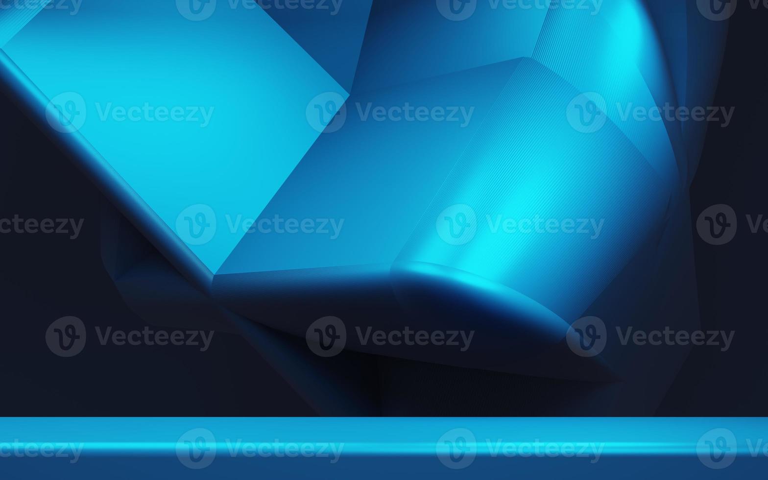 3d rendering of blue abstract geometric background. Cyberpunk concept. Scene for advertising, technology, showcase, metaverse, banner, cosmetic, fashion, business. Sci-Fi Illustration. Product display photo