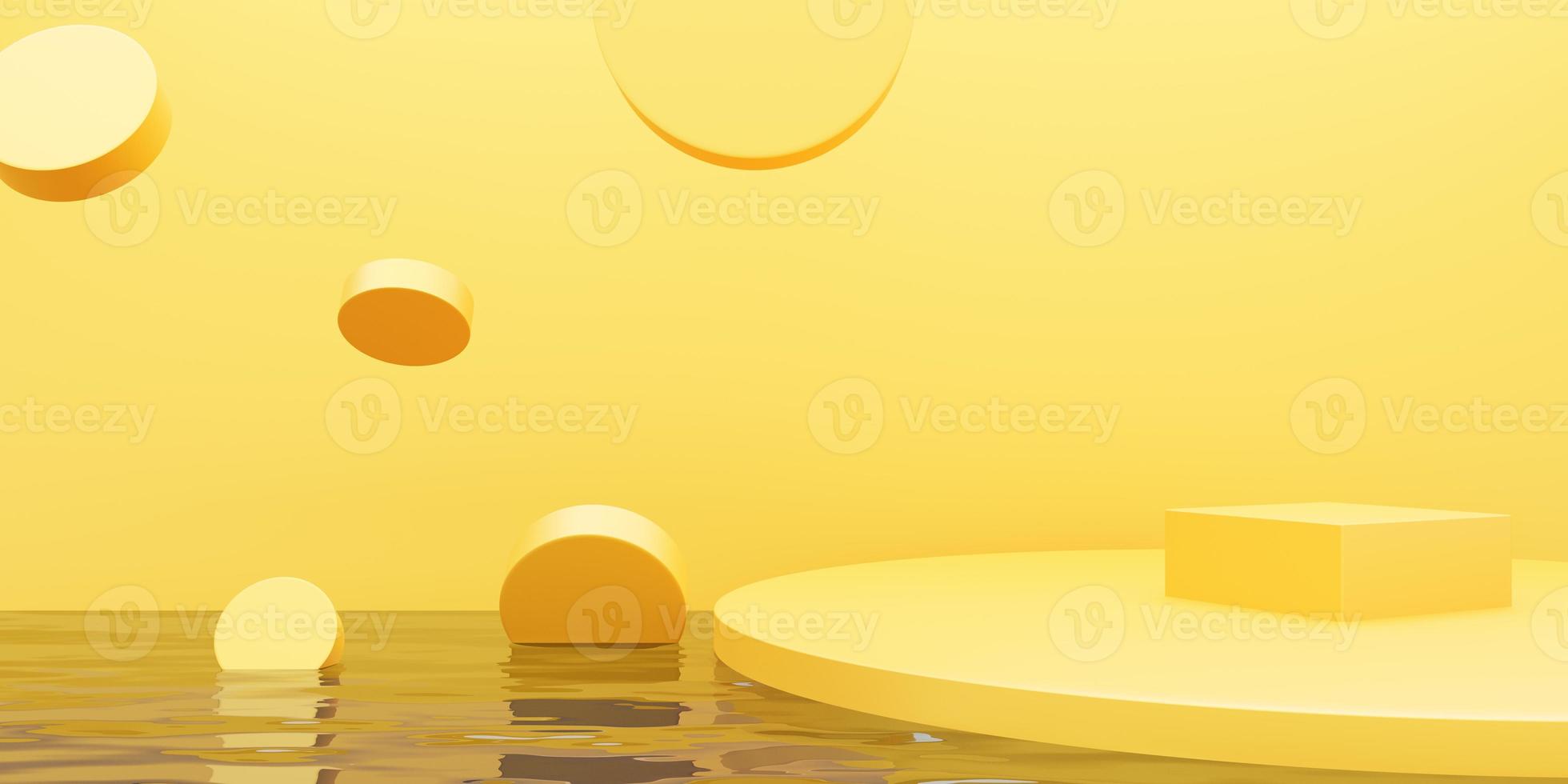 3d rendering of empty gold podium abstract minimal background. Scene for advertising design, cosmetic ads, show, technology, food, banner, cream, fashion, kid, luxury. Illustration. Product display photo