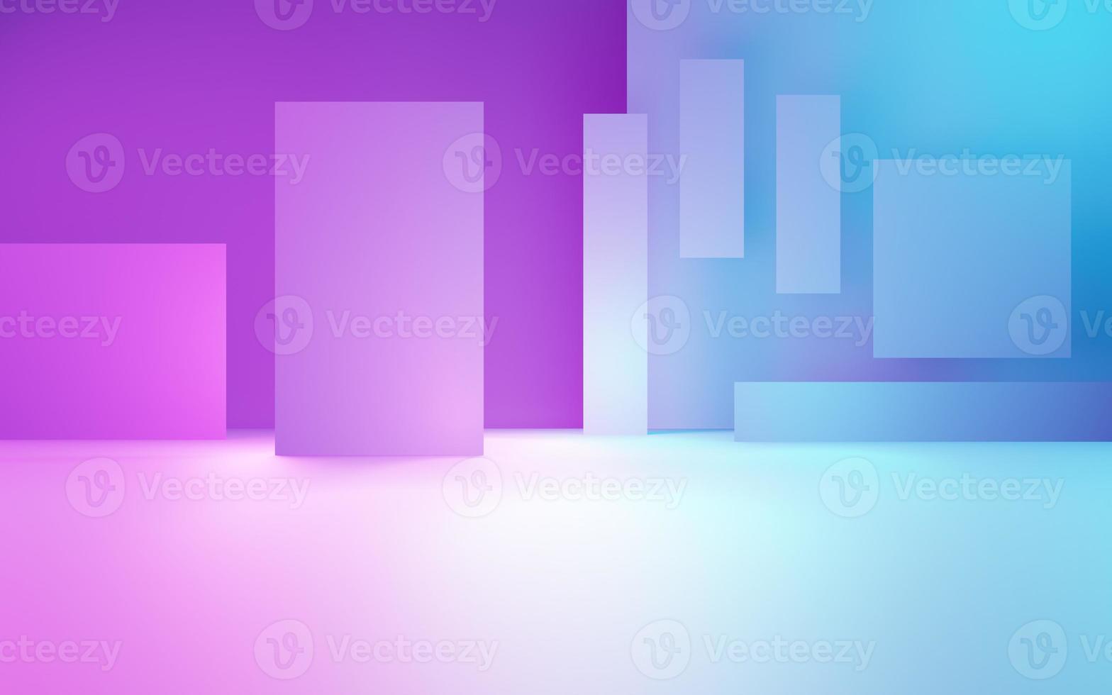 3d rendering of purple and blue abstract geometric background. Cyberpunk concept. Scene for advertising, technology, showcase, banner, cosmetic, fashion, business. Sci-Fi Illustration. Product display photo