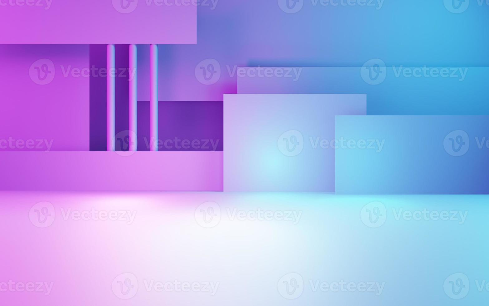 3d rendering of purple and blue abstract geometric background. Cyberpunk concept. Scene for advertising, technology, showcase, banner, cosmetic, fashion, business. Sci-Fi Illustration. Product display photo