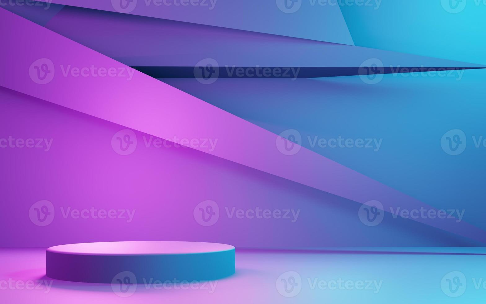 3d rendering of purple and blue abstract geometric background. Cyberpunk concept. Scene for advertising, technology, showcase, banner, cosmetic, fashion, business. Sci-Fi Illustration. Product display photo