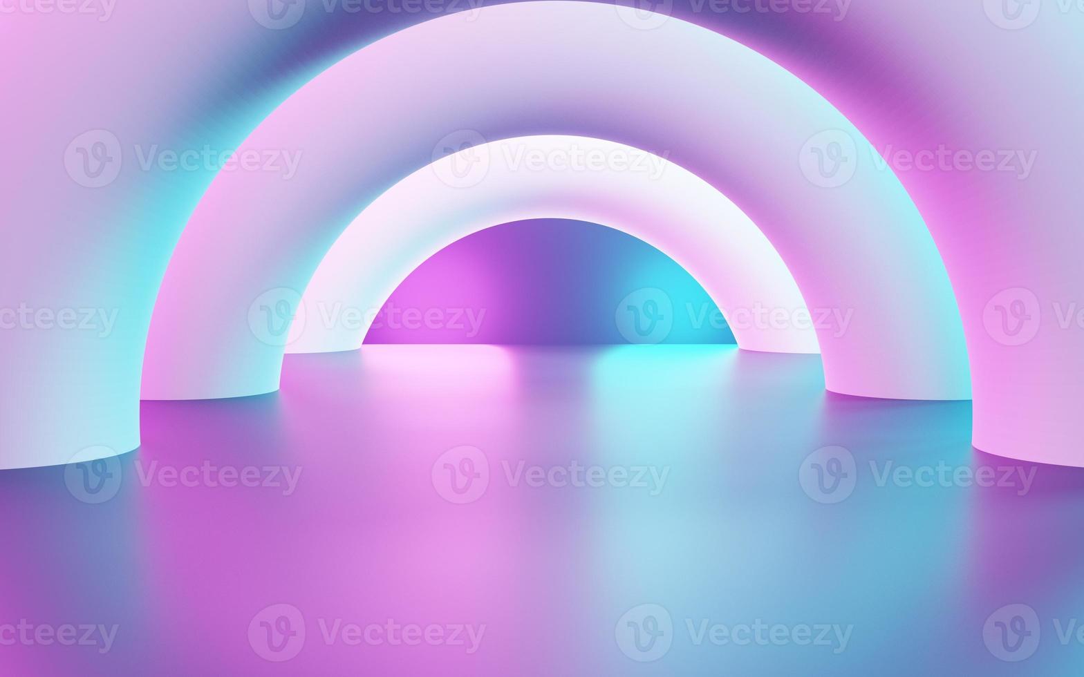 3d rendering of purple and blue abstract geometric background. Cyberpunk concept. Scene for advertising, technology, banner, cosmetic ads, showroom, business. Sci-Fi Illustration. Product display photo