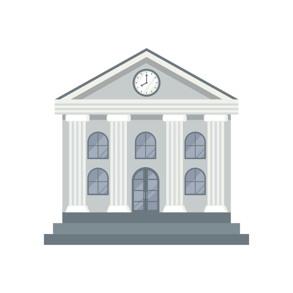 Bank Building icon in flat style isolated on white background. Vector illustration.