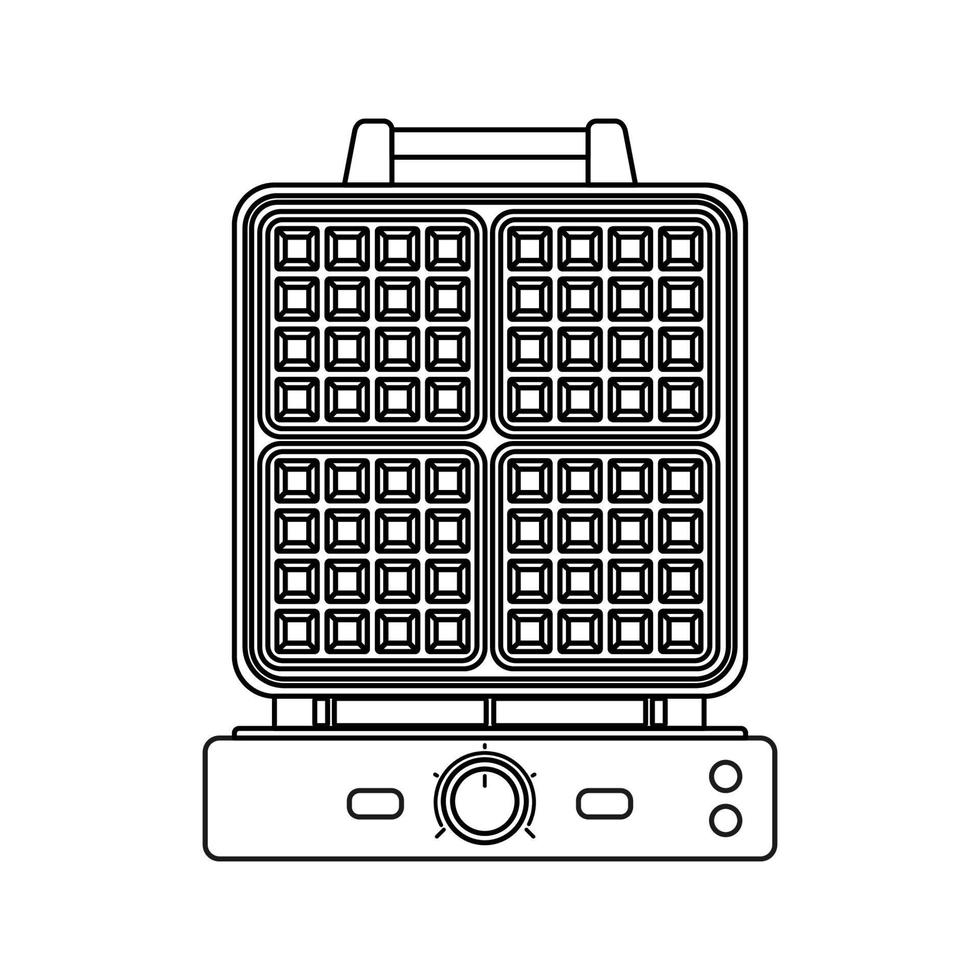 Waffle iron outline icon in flat style isolated on white background. Household appliance. Waffle maker in line art style. Kitchen item. Vector illustration.