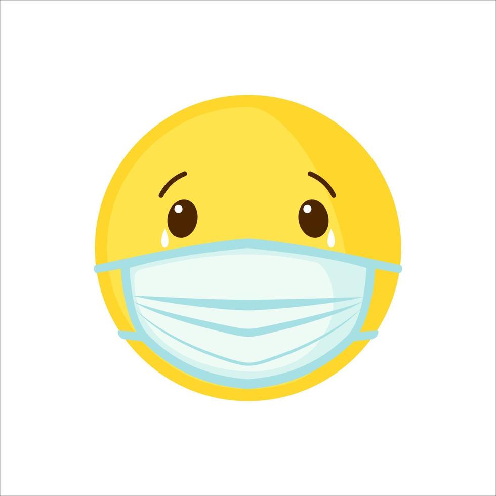 Emoticon icon wear face mask for COVID-19 protection in flat style isolated on white background. Coronavirus concept. Vector illustration.