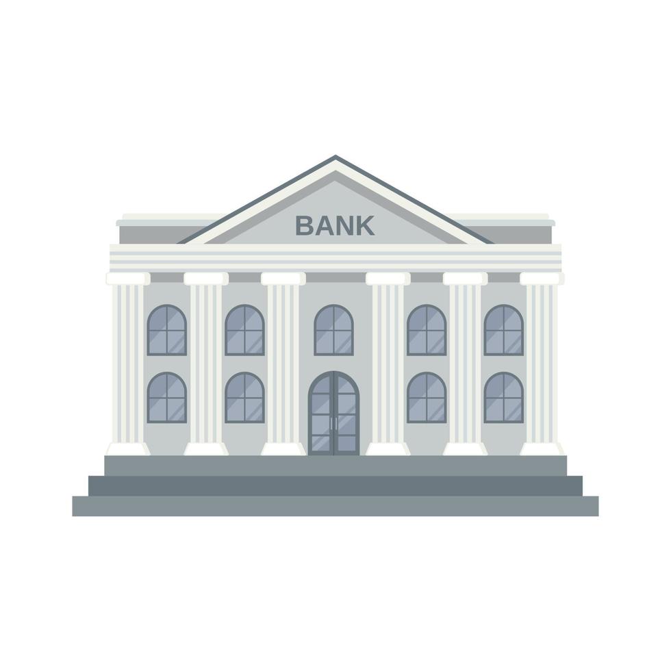 Bank Building icon in flat style isolated on white background. Vector illustration.